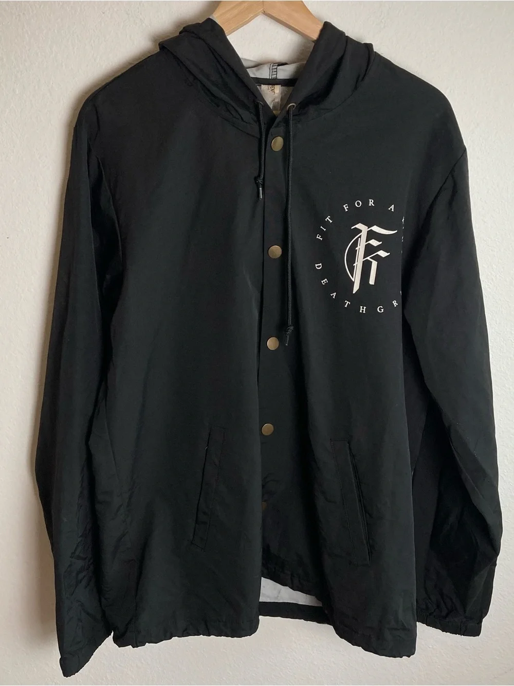Fit For A King Deathgrip Windbreaker Size M with Hood And Metal Buttons Rock